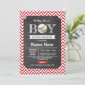 Baby shower de baseball Red Boy Chevron Invitation (Debout devant)