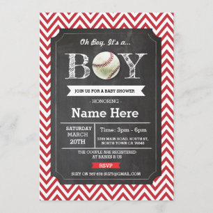 Baby shower de baseball Red Boy Chevron Invitation