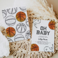 Baby shower de basket-ball aquarelle Invitation