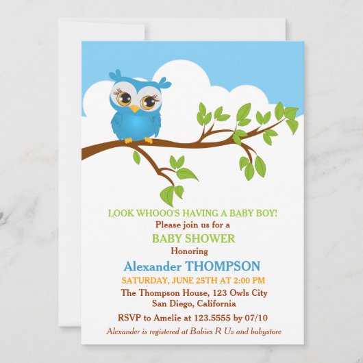 Baby shower de bébé Chevêchette douce Invitation d (Devant)