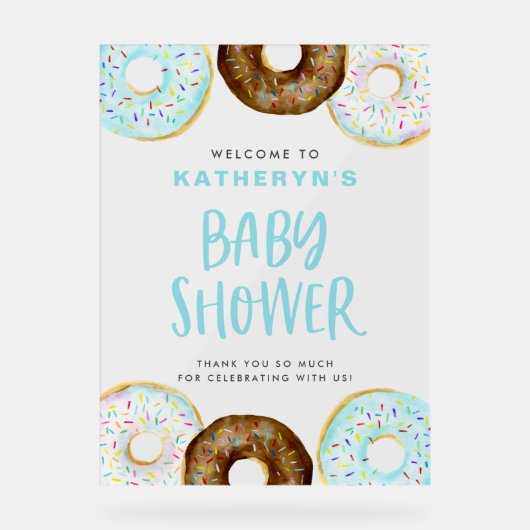 Baby shower de beignets bleu et chocolat Bienvenue (Recto)