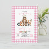 baby shower de bois invitation fille rose (Debout devant)
