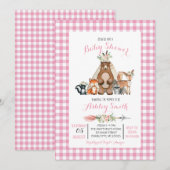 baby shower de bois invitation fille rose (Devant / Derrière)