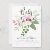Baby shower de bouquet rose et vert Invitation (Devant)