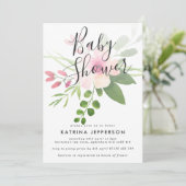 Baby shower de bouquet rose et vert Invitation (Debout devant)