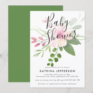 Baby shower de bouquet rose et vert Invitation
