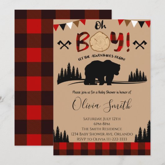 Baby shower de bûcheron Plaid Invitation (Devant / Derrière)
