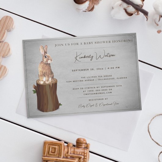 Baby shower de Bunny de bois | Invitation Grey