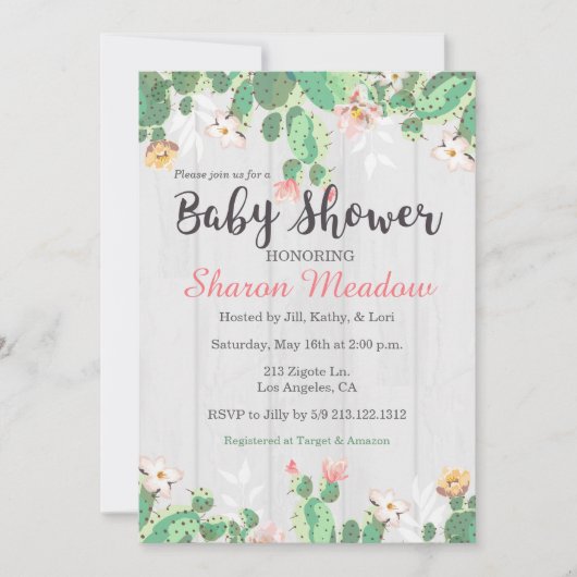 Baby shower de cactus floraux doux Invitation (Devant)