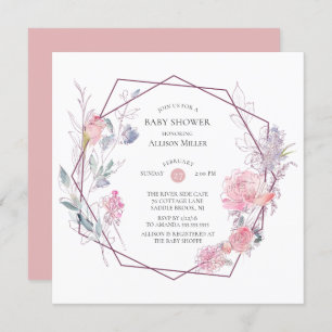 Baby shower de cadre floral géométrique Invitation