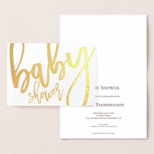 Baby shower de calligraphie Invitation Gold Foil C (Affichage)