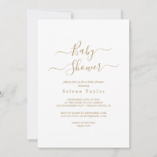 Baby shower de calligraphie or Delicate Invitation