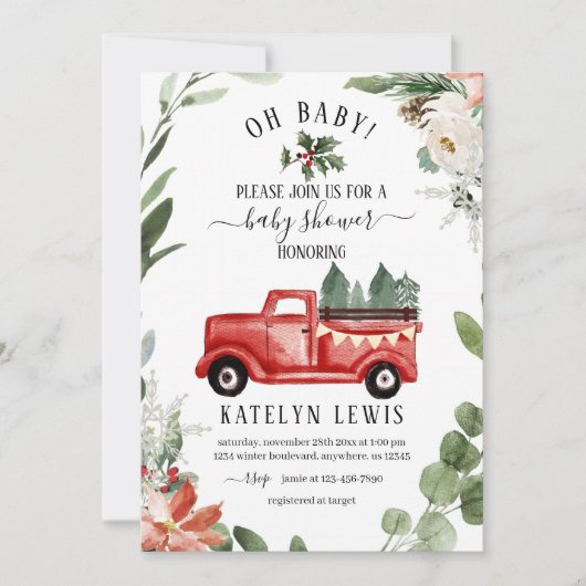 Baby shower de camion de Noël Invitation Oh bébé (Devant)