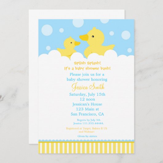 Baby shower de canard en caoutchouc Invitation pou (Devant / Derrière)