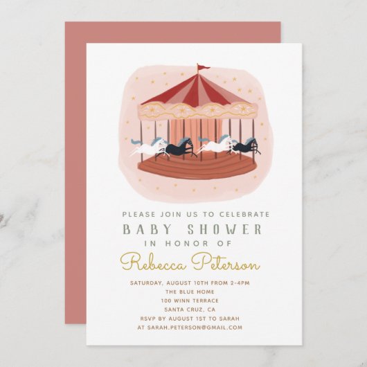 baby shower de carrousel Invitation (Devant / Derrière)