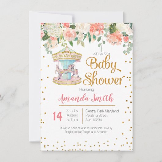 Baby shower de carrousel invitation fille (Devant)