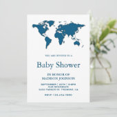Baby shower de carte du monde bleu moderne (Debout devant)