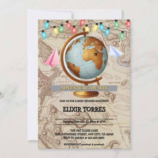 Baby shower de cartes du monde Adventure Await (Devant)