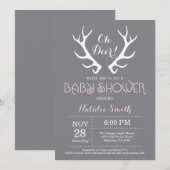 Baby shower de cerf Antler Invitation Gris et rose (Devant / Derrière)