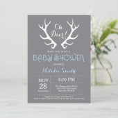 Baby shower de cerfs Antler Invitation Gris et Ble (Debout devant)
