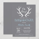 Baby shower de cerfs Antler Invitation Gris et Ble (Devant / Derrière)