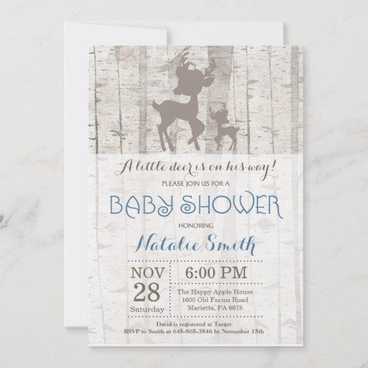 Baby shower de cerfs Boy Invitation Bois rustique (Devant)