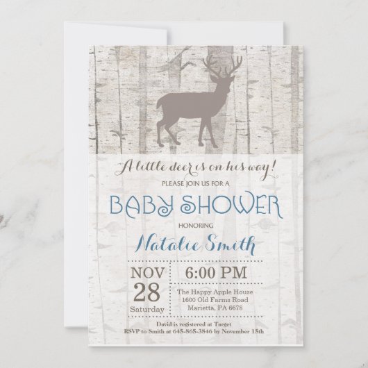 Baby shower de cerfs Boy Invitation Bois rustique (Devant)