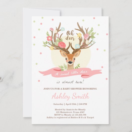 Baby shower de cerfs Invitation Woodland Antlers G (Devant)