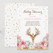 Baby shower de cerfs Invitation Woodland Girl Flor (Devant / Derrière)