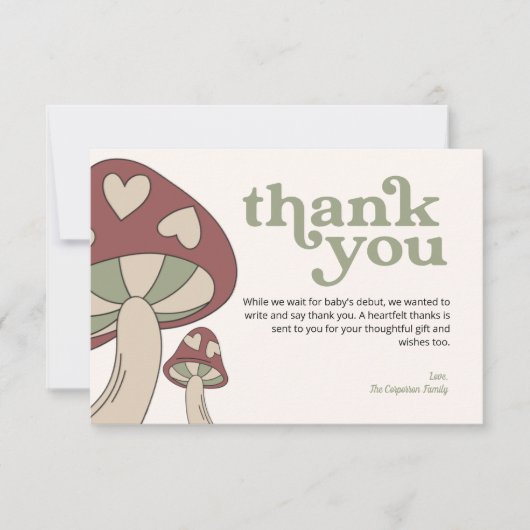 Baby shower de champignons Merci | Sage Green (Devant)