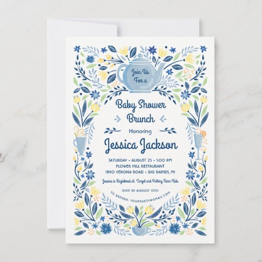 Baby shower de charme Brunch Invitation Bleu (Devant)