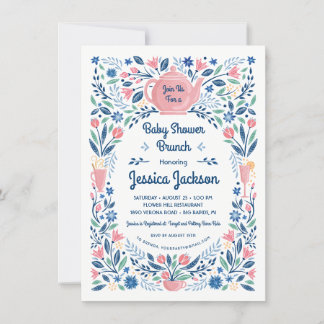 Baby shower de charme Brunch Invitation rose