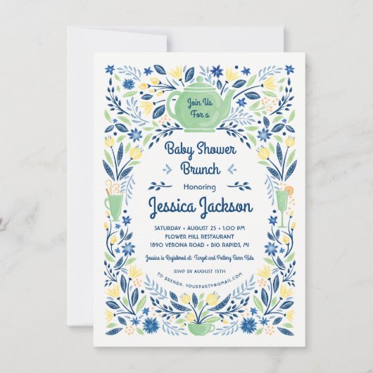Baby shower de charme Brunch Invitation Vert (Devant)