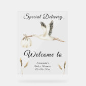 Baby shower de cigogne d'aquarelle Bienvenue (Recto)