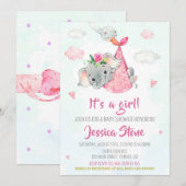Baby shower de cigogne invitation Baby éléphant in (Devant / Derrière)