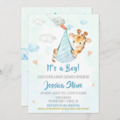 Baby shower de cigogne invitation invitation de fê (Devant / Derrière)