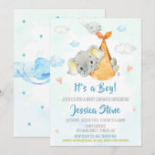 Baby shower de cigogne Invitation petit éléphant (Devant / Derrière)
