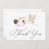 Baby shower de cigogne rose Merci Carte de note (Devant / Derrière)