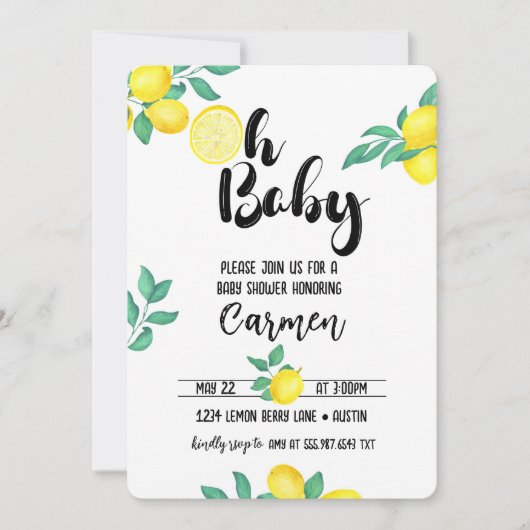 Baby shower de citron Oh Baby Invitation (Devant)