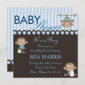 Baby shower de conception de singe bleu Invitation (Devant / Derrière)