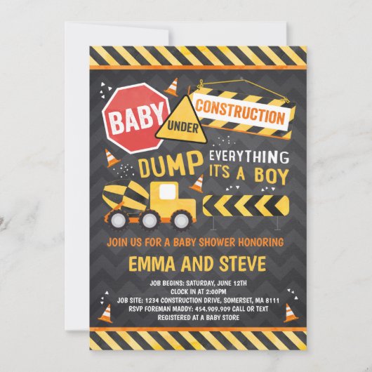 Baby shower de construction Invitation Douche de c (Devant)