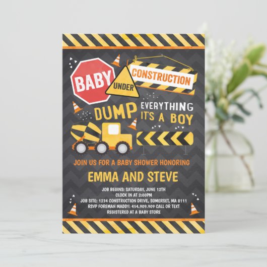 Baby shower de construction Invitation Douche de c (Debout devant)