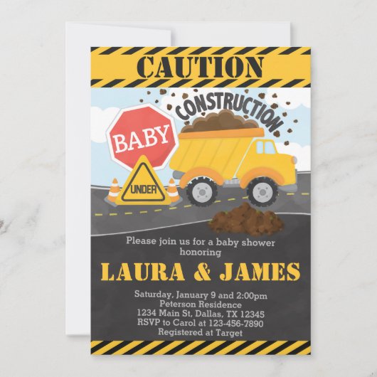 Baby shower de construction Invitation Invitation (Devant)