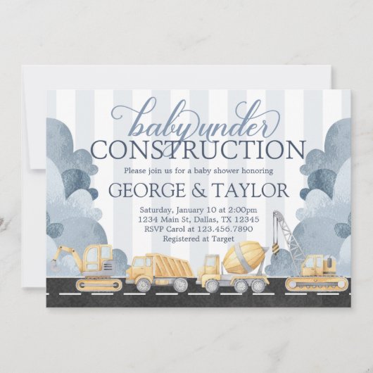 Baby shower de construction Invitation Invitation (Devant)