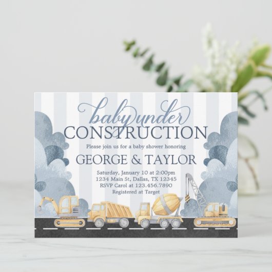 Baby shower de construction Invitation Invitation (Debout devant)