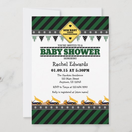 Baby shower de construction vert foncé Invitation (Devant)