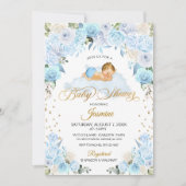 Baby shower de couchage Floral bleu Invitation (Devant)