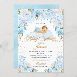 Baby shower de couchage Floral bleu Invitation