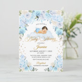 Baby shower de couchage Floral bleu Invitation (Debout devant)