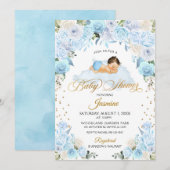 Baby shower de couchage Floral bleu Invitation (Devant / Derrière)